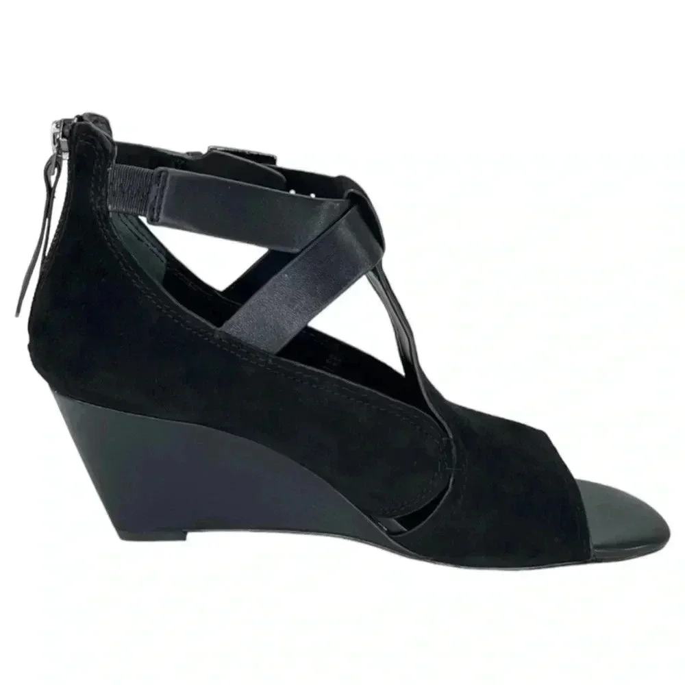 Donald J Pliner Sila2 Black Suede Leather Womens Wedge Pump Size 5M